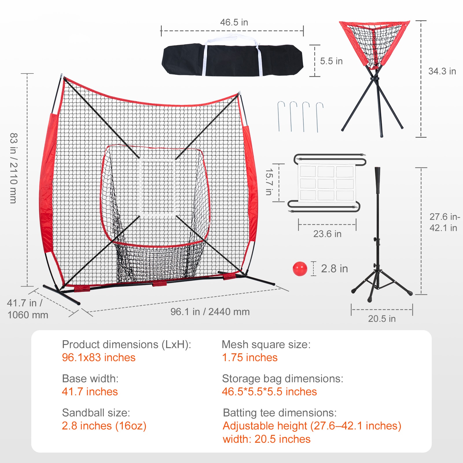 Baseball And Softball Practice Net With Bow Frame And Strike Zone_voghion.com